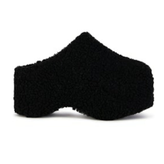 DOLORITA Black Faux Fur Platform Clog - Black Faux Fur - Closed Toe - Slip-On