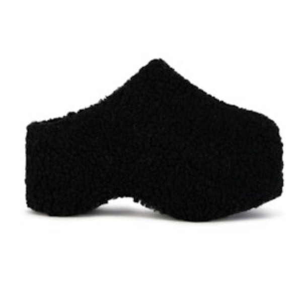 DOLORITA Black Faux Fur Platform Clog - Black Faux Fur - Closed Toe - Slip-On