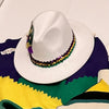 FEATHER WIDE BRIM MARDI GRAS HAT White - ShoeNami
