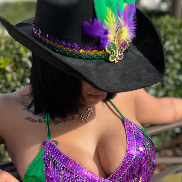 BLACK FEATHER COWBOY MARDI GRAS HAT - ShoeNami