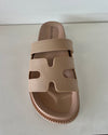 GINO-24
- Nude Tan Sandal
- Open Toe
- Cutout Vamp Detail
- Slip-On Slide
- Flatform Sole, Approx. 1"
- Whole Sizes Only