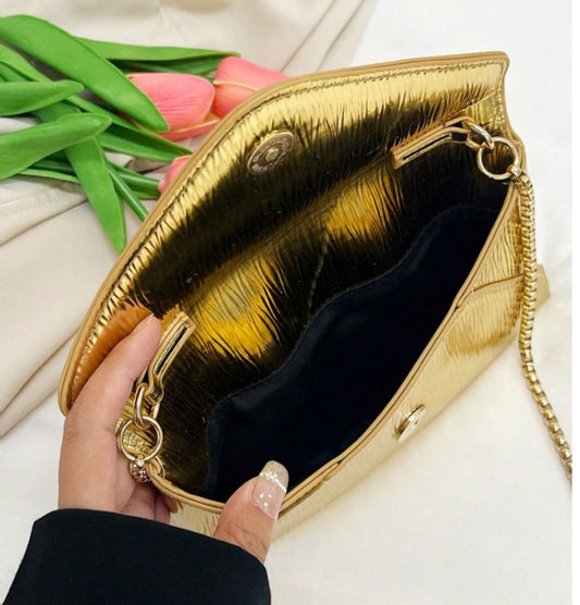 JADA GOLD TEXTURED FAUX LEATHER CLUTCH