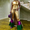 METALLIC MARDI GRAS BELL BOTTOM LEGGINGS - ShoeNami