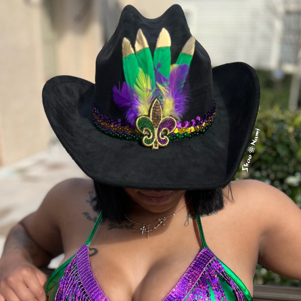 BLACK FEATHER COWBOY MARDI GRAS HAT - ShoeNami