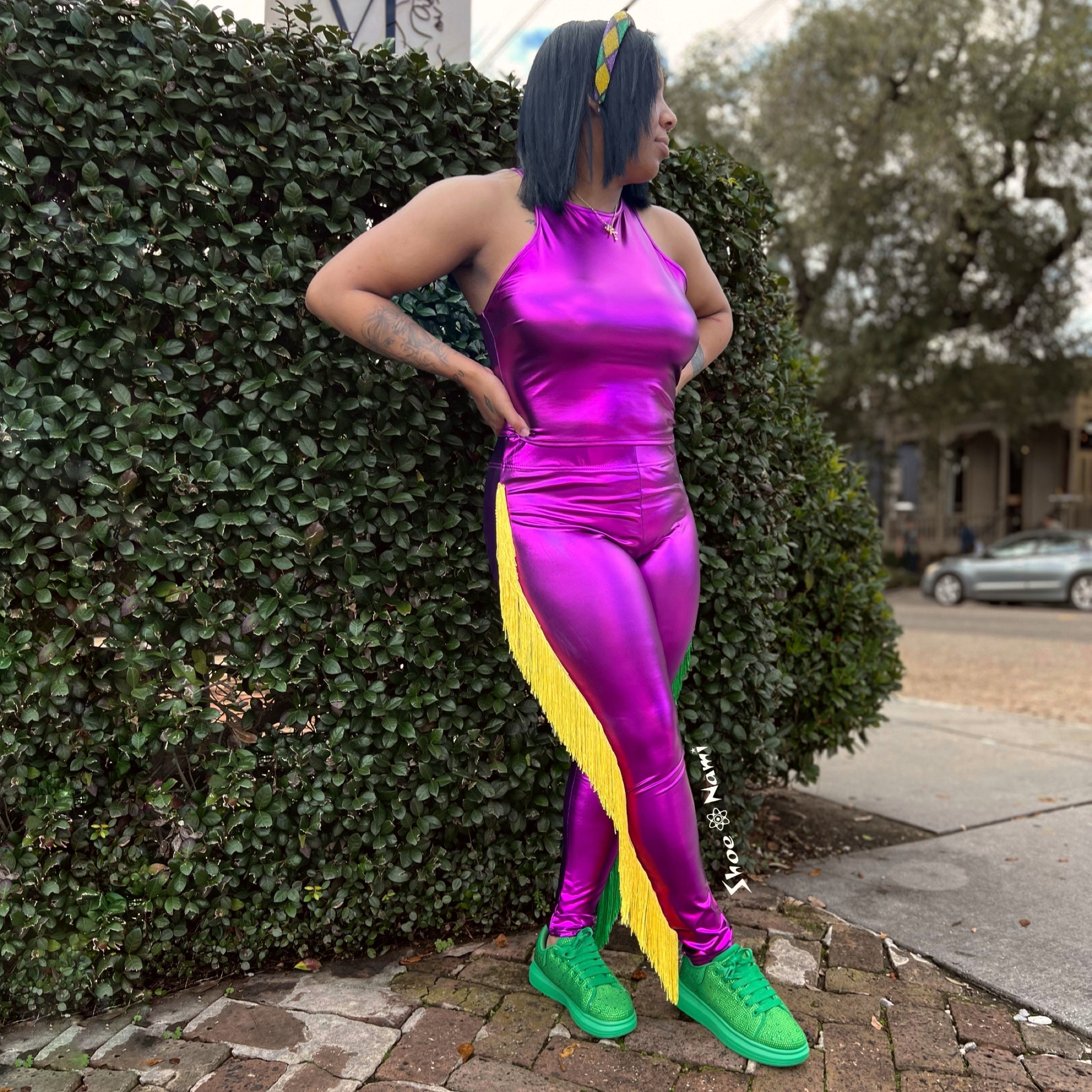 FRINGE METALLIC MARDI GRAS LEGGINGS - ShoeNami