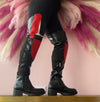 NORRIS-1 Red/Black Faux Leather Over Knee Moto Boot - Motorcycle Styling Detail