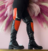 NORRIS-1 Orange/Black Faux Leather Over Knee Moto Boot - Motorcycle Styling Detail