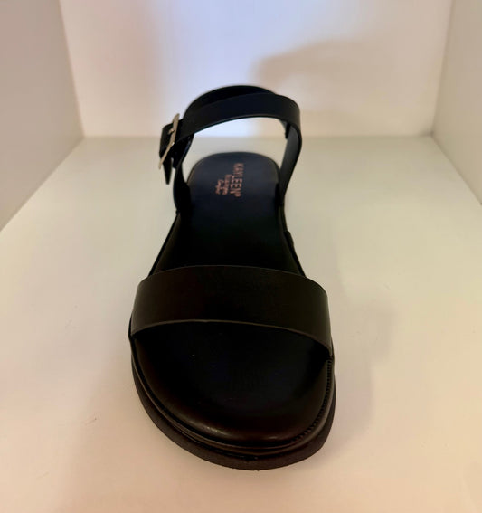 REXBURG-62 BLACK FAUX LEATHER CUSHIONED SANDAL