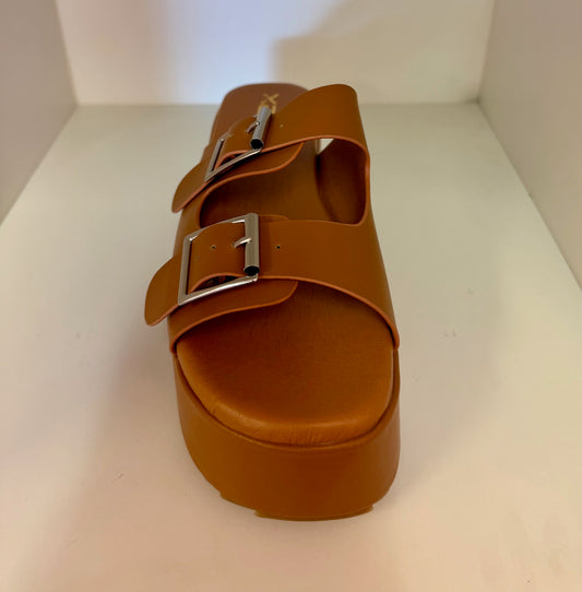 DASH-1 TAN FLATFORM DOUBLE STRAP SANDALS