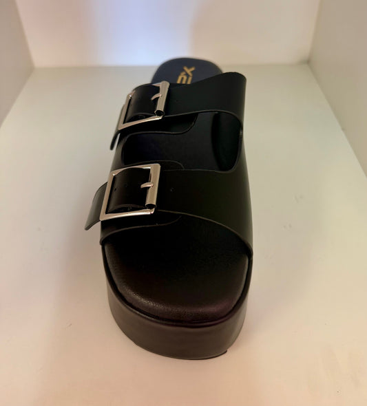 DASH-1 BLACK FLATFORM DOUBLE STRAP SANDALS