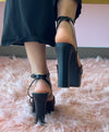 DELLA Black Faux Leather Platform Heel - Ankle Strap with Adjustable Buckle