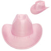 JESSIE Shiny Cowboy Hat Pink
-faux suede cowboy hat in off white -matching off white braided band with buckle detail -interior ribbon inside hat to customize size -stiff, sturdy structure