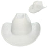 JESSIE Shiny Cowboy Hat White
-faux suede cowboy hat in off white -matching off white braided band with buckle detail -interior ribbon inside hat to customize size -stiff, sturdy structure