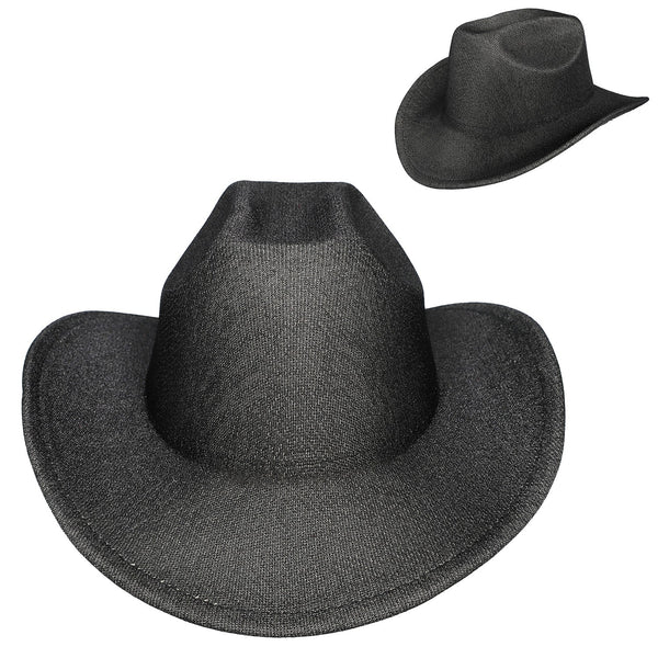 Jessie Shiny Cowboy Hat Black
-faux suede cowboy hat in off white -matching off white braided band with buckle detail -interior ribbon inside hat to customize size -stiff, sturdy structure