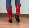 KASEY/2025
- Red Vegan Leather
- Mid-Calf Cowboy Boot
- Western Styling with Stitching Detail
- Pointy Toe
- Cone Block Heel, Approx. 3"