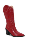 KASEY/2025
- Red Vegan Leather
- Mid-Calf Cowboy Boot
- Western Styling with Stitching Detail
- Pointy Toe
- Cone Block Heel, Approx. 3"