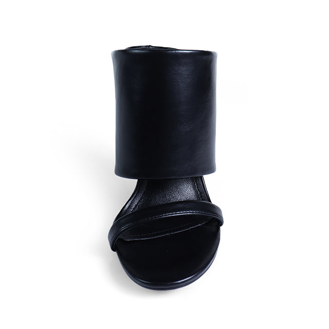 MAVERICK-1 BLACK MODERN EDGY CUT-OUT WEDGE OPEN TOE SLIP ON MULE SANDAL