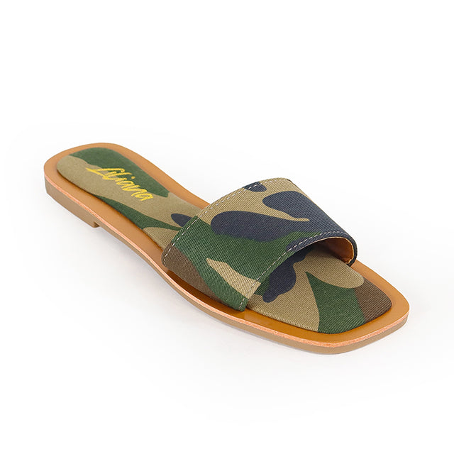 Liliana MINDEE-2 Camo
- Camo Print Canvas Flat Sandal Slide
- Square Open Toe
- Slip-On Slide