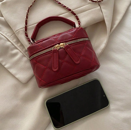 MONAE BURGUNDY QUILTED MINI BAG WITH CROSS BODY STRAP