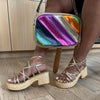 NICHE-18
- Gold Metallic Faux Leather
- Criss-Cross Straps
- Cage Styling
- Open Toe
- Double Ankle Straps with Adjustable Buckles
- Woven Espadrille Platform Sole, Approx. 2"
- Chunky Block Espadrille Heel, Approx. 3"