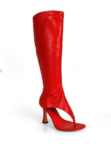 SANYANA-1 KNEE HIGH OPEN TOE BOOT RED