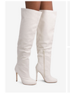 RONNIE Cream Off White Faux Leather Thigh High Boot - Half Zipper Closure