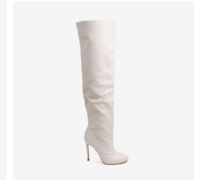RONNIE Cream Off White Faux Leather Thigh High Boot - Half Zipper Closure