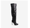 RONNIE Black Faux Leather Thigh High Boot - Half Zipper Closure
