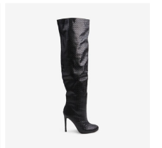 RONNIE Black Faux Leather Thigh High Boot - Half Zipper Closure