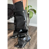 BUMBLE-01 Black Faux Leather Knee High Slouch Boots with Draped Front Panel