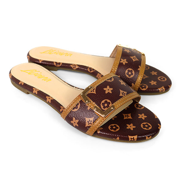 TIZZY-10 tan print on brown faux leather