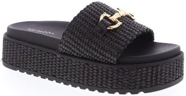 TRACI-36
- Black Raffia Sandal
- Open Toe
- Bit Detail
- Slip On
- Flatform Sole, Approx. 2"