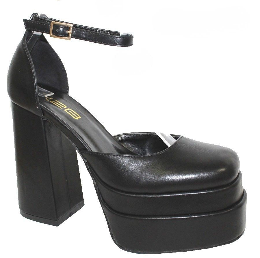 ERYN-2 FAUX LEATHER CLOSED TOE PLATFORM HEEL BLACK