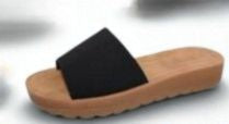 MARLEE-1 BLACK SLIP ON FAUX LEATHER SANDALS