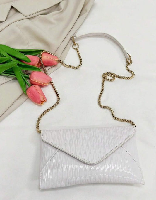 JADA WHITE TEXTURED FAUX LEATHER CLUTCH