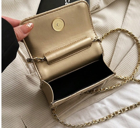 BRIELLE GOLD TEXTURED QUILTED FAUX LEATHER MINI BAG WITH CROSS BODY STRAP