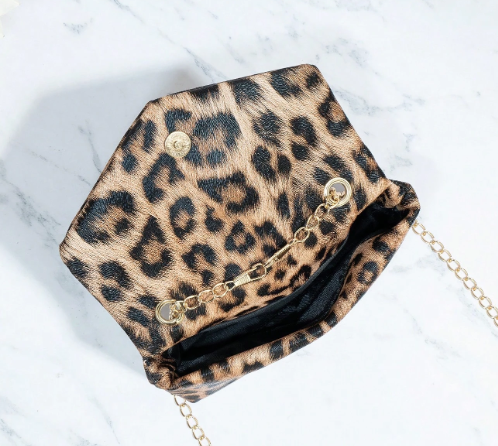 BLAKE LEOPARD PRINT FAUX LEATHER SMALL CLUTCH BAG WITH CROSSBODY STRAP