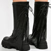 BONIKA Faux Leather Chainmail Sleeve Boot - Chunky Lug Sole & Heel, Approx. 2"