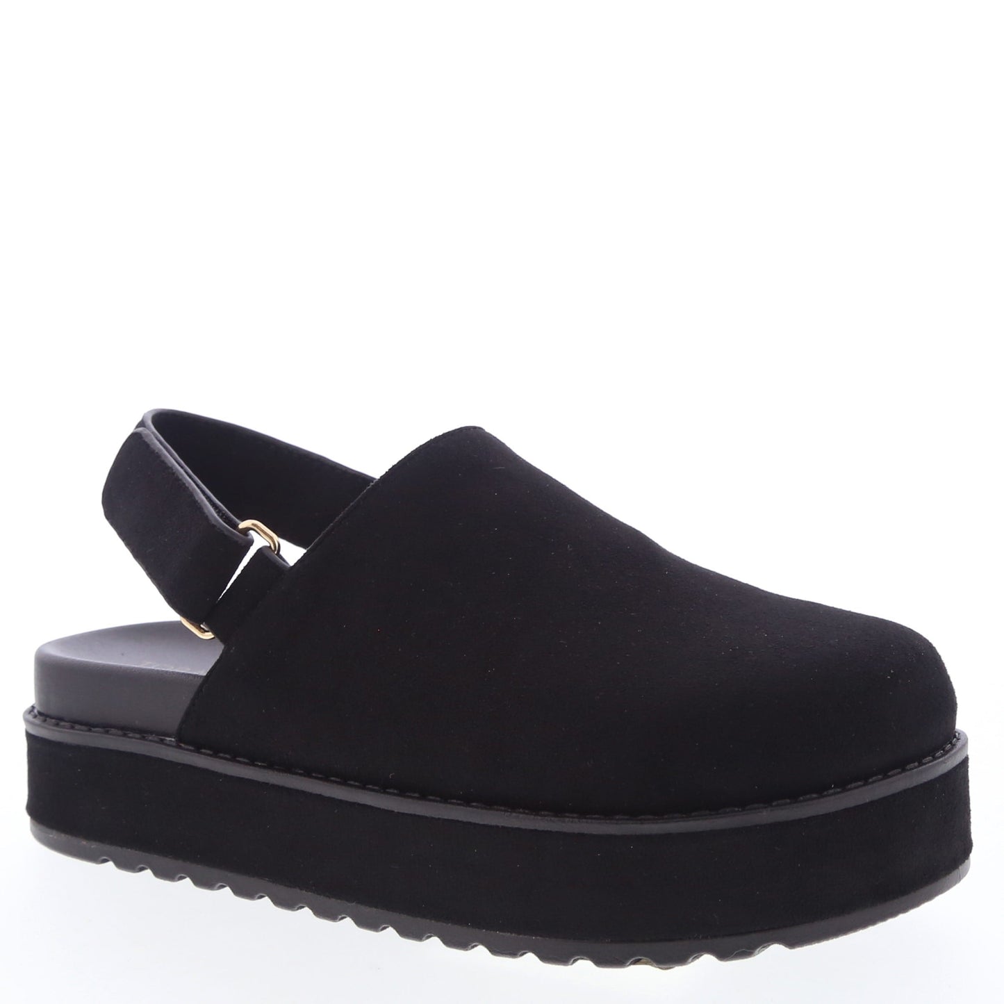 RENO-1 Black Faux Suede Platform Clog Slingback