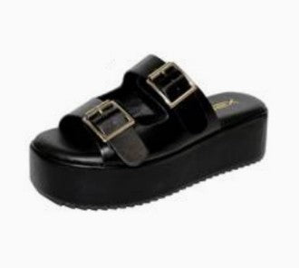 DASH-1 BLACK FLATFORM DOUBLE STRAP SANDALS