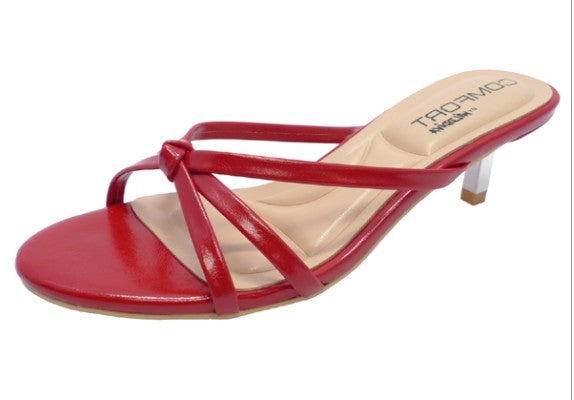 FINNA-01 RED PATENT LEATHER STRAPPY SLIP ON MULE KITTEN HEEL