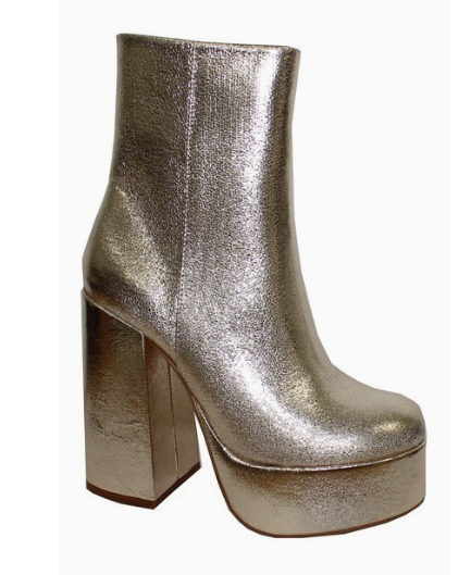 FRONA-2 S26 GOLD FAUX LEATHER PLATFORM BLOCK HEEL BOOTIE WITH CHUNLY BLOCK HEEL