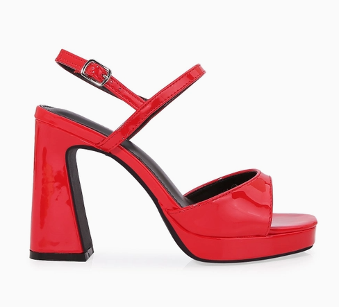GALA RED PATENT LEATHER PLATFORM CURVED VAMP STRAP WITH ANKLE STRAP AND BLOCK HEEL