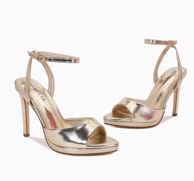 HINA GOLD METALLIC FAUX LEATHER PLATFORM STILEETO WITH ANKLE STRAP