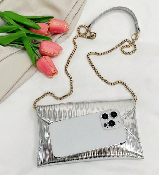JADA SILVER TEXTURED FAUX LEATHER CLUTCH
