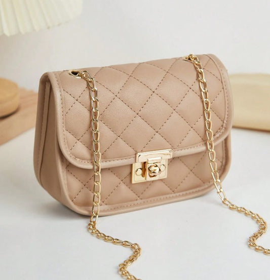 JUNE BEIGE QUILTED MINI BAG WITH CROSS BODY STRAP