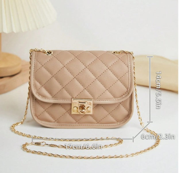 JUNE BEIGE QUILTED MINI BAG WITH CROSS BODY STRAP