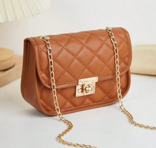 JUNE TAN QUILTED MINI BAG WITH CROSS BODY STRAP