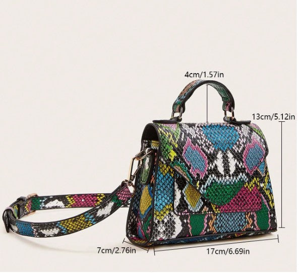 LAVINIA MULTI COLOR SNAKE PRINT SMALL BAG WITH HANDLE AND CROSS BODY STRAP