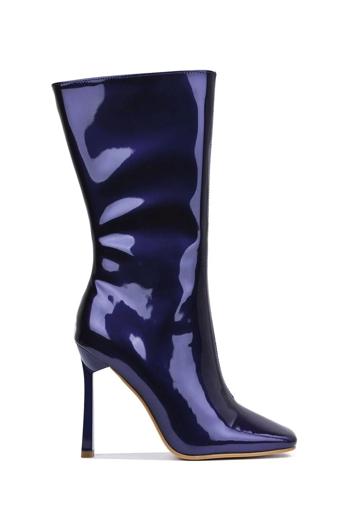 LUCIENE Royal Purple Blue Faux Patent Leather Boot - Inner Zipper Closure
